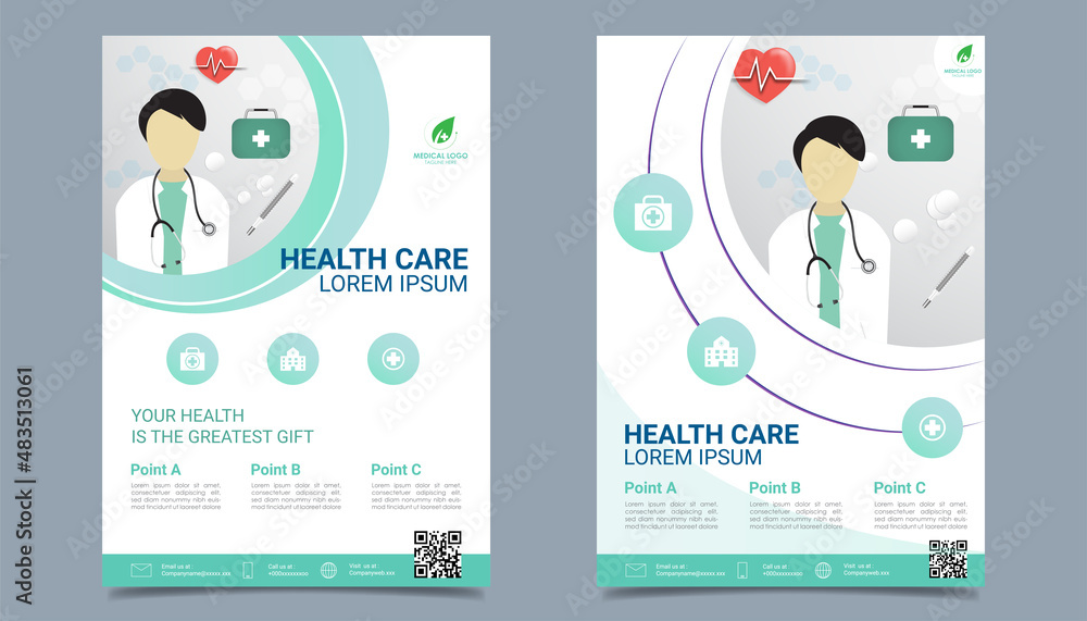 healthcare and medical flyer cover a4 size, business flyer design template for print vector illustration. 
