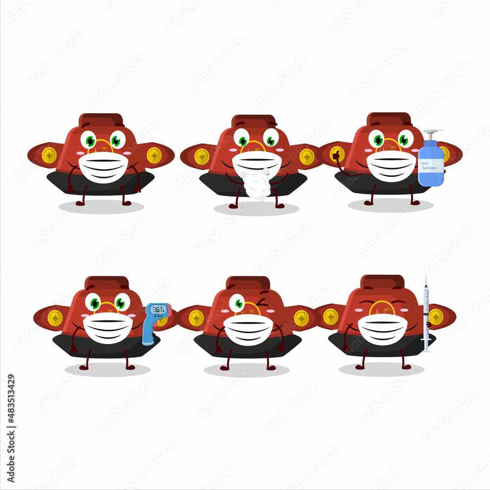 A picture of red chinese hat cartoon design style keep staying healthy during a pandemic