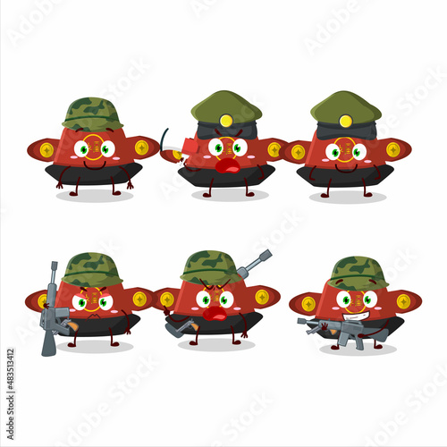 A charming soldier red chinese hat cartoon picture bring a gun machine