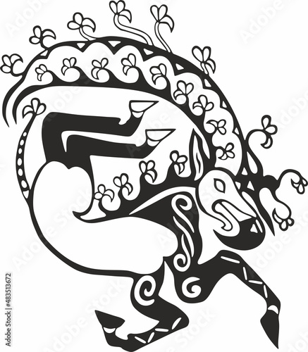 Vector tattoo of ancient scythians. Saka barrows. Drawing on the body of the Altai princess.
 photo