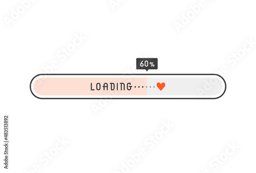 60%・loadingの文字とハートのマーク入りプログレスバー - 進捗・恋愛のイメージ素材