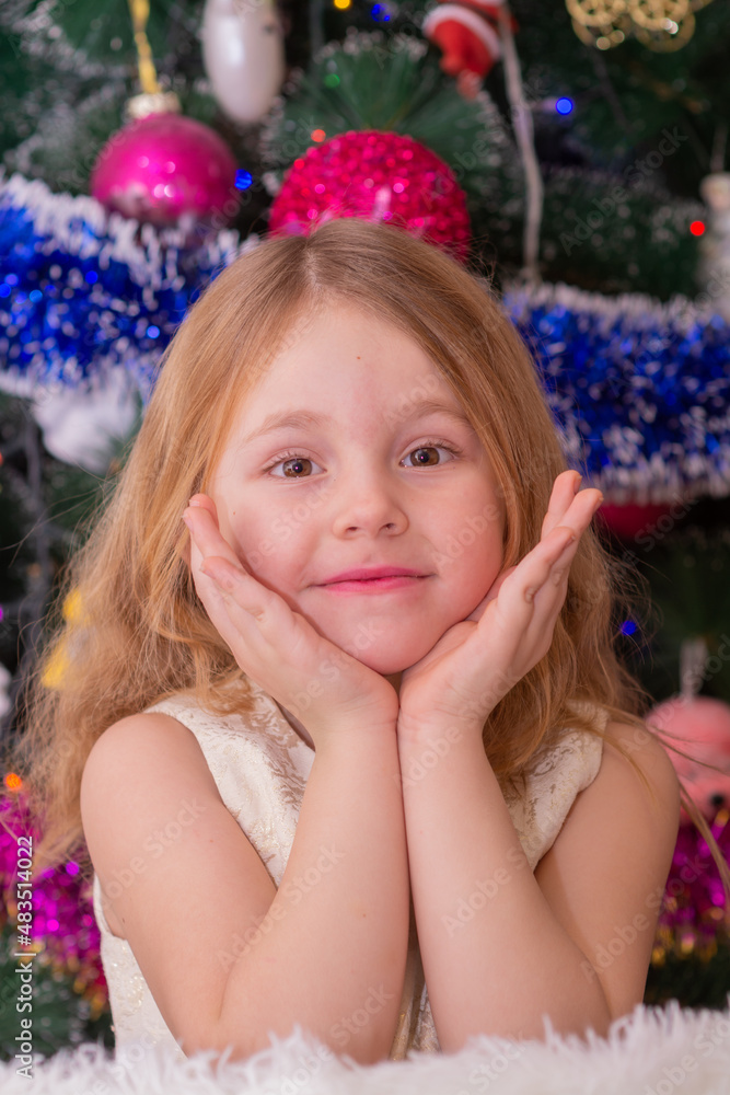 A beautiful elegant girl near the Christmas tree in the New Year A beautiful elegant girl near the Christmas tree in the New Year
