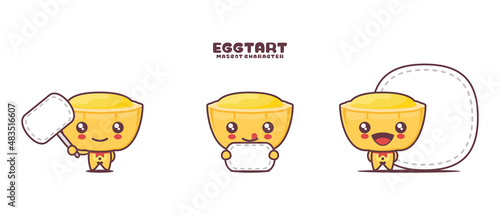 vector egg tart cartoon mascot, with blank board banner