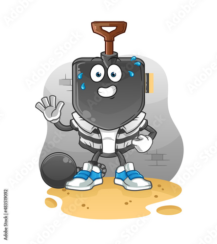 shovel head cartoon criminal in jail. cartoon character