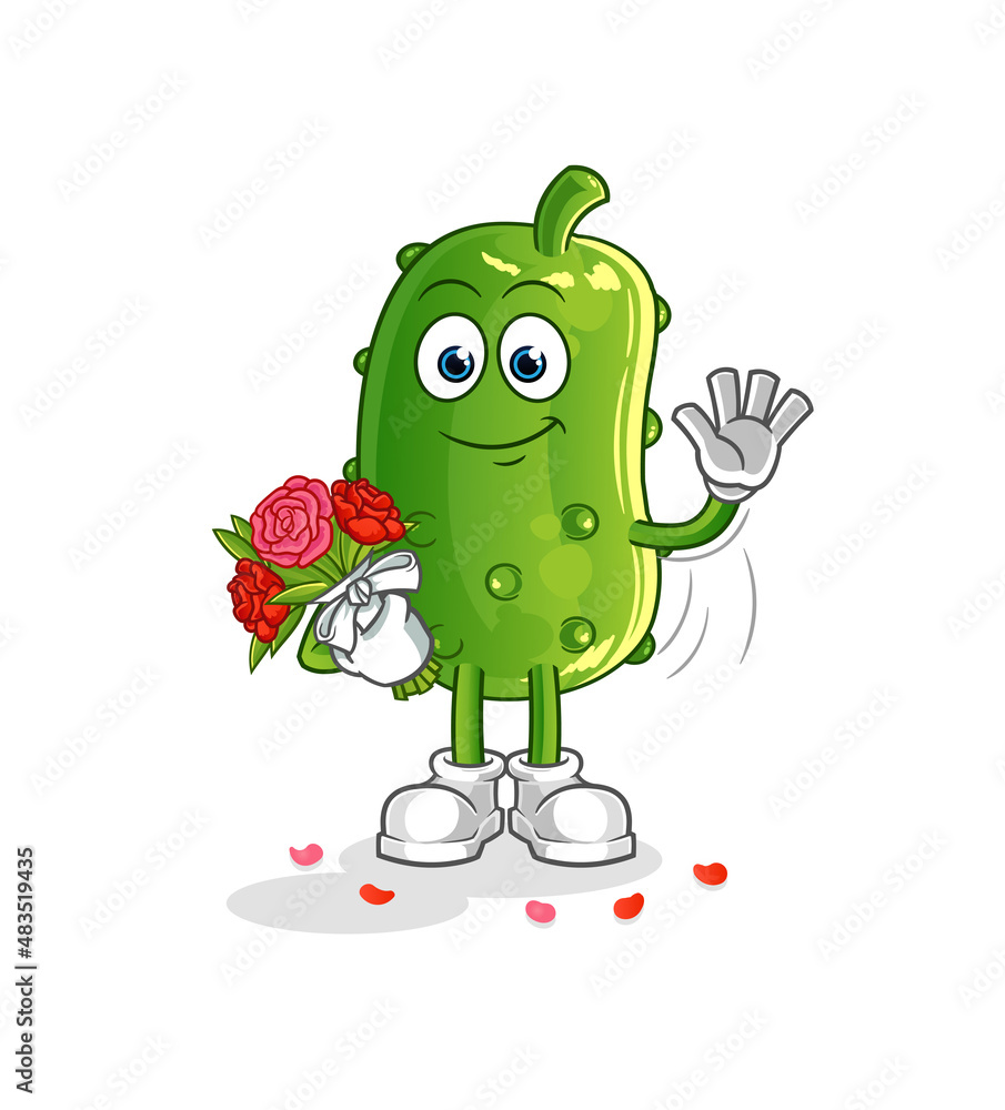 cucumber with bouquet mascot. cartoon vector cucumber with bouquet mascot. cartoon vector