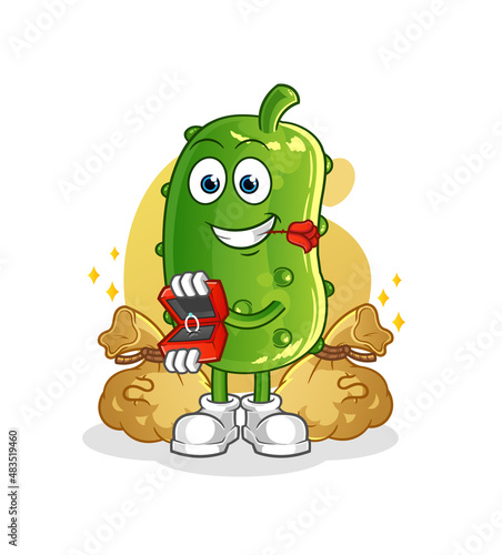 cucumber propose with ring. cartoon mascot vector