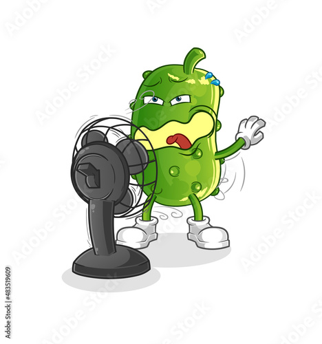 cucumber in front of the fan character. cartoon mascot vector