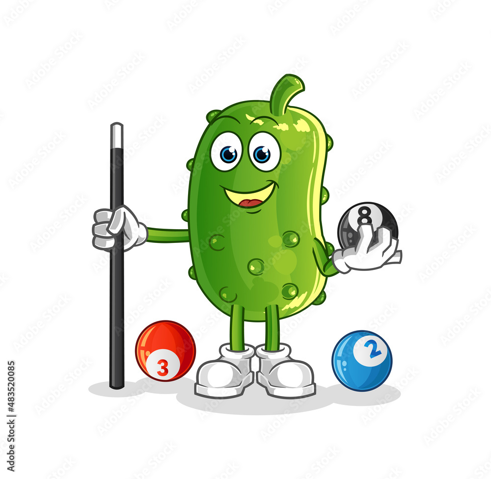 cucumber plays billiard character. cartoon mascot vector cucumber plays billiard character. cartoon mascot vector