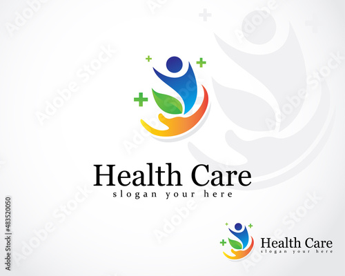 health care logo creative hand and people abstract nature herbal medical icon design vector
