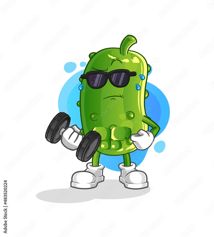 cucumber lifting dumbbell vector. cartoon character cucumber lifting dumbbell vector. cartoon character