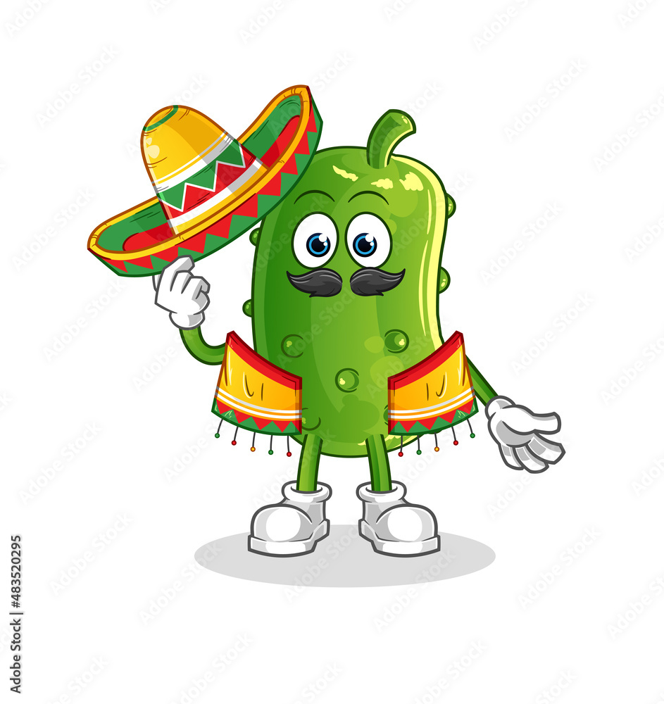 Obraz premium cucumber Mexican culture and flag. cartoon mascot vector