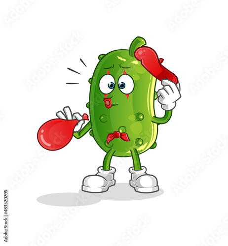 cucumber pantomime blowing balloon. cartoon mascot vector