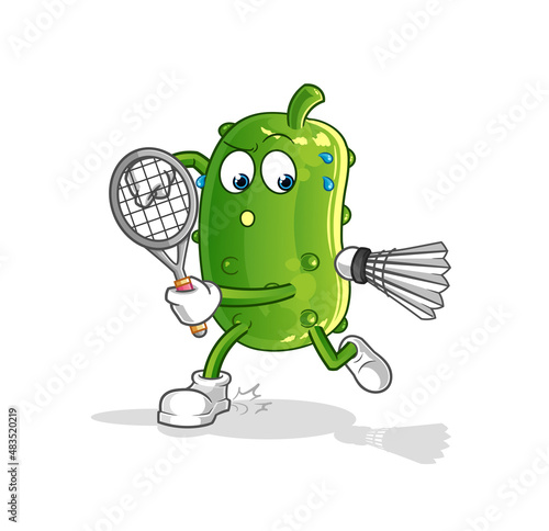 cucumber playing badminton illustration. character vector
