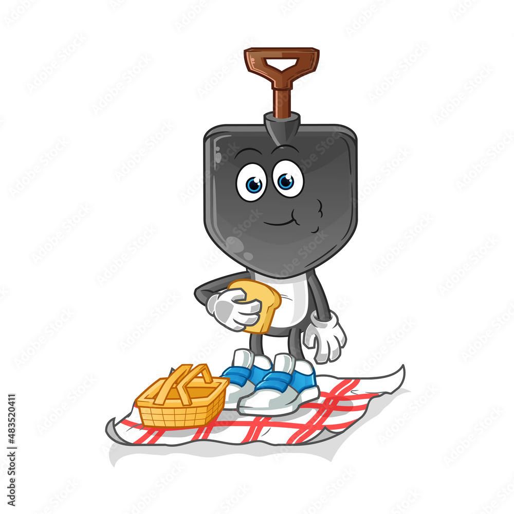 shovel head cartoon on a picnic. cartoon mascot vector shovel head cartoon on a picnic. cartoon mascot vector