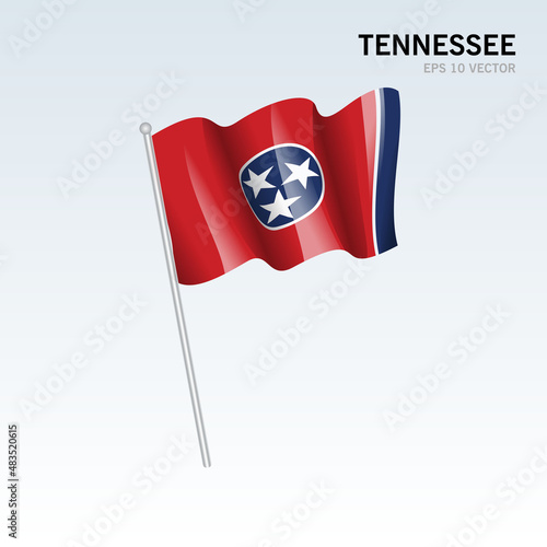 Waving flag of Tennessee state of United States of America on gray background