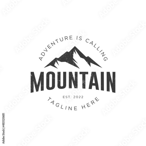 Badge Mountain vintage logo design inspiration, Mountain illustration, outdoor adventure . Vector graphic print for t shirt. - Vector