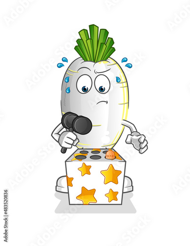 white radish play whack a mole mascot. cartoon vector