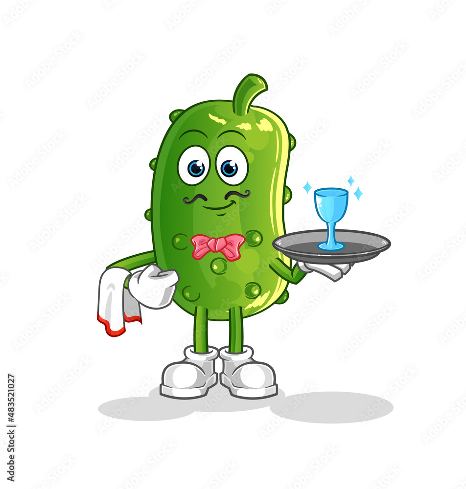 cucumber waiter cartoon. cartoon mascot vector cucumber waiter cartoon. cartoon mascot vector