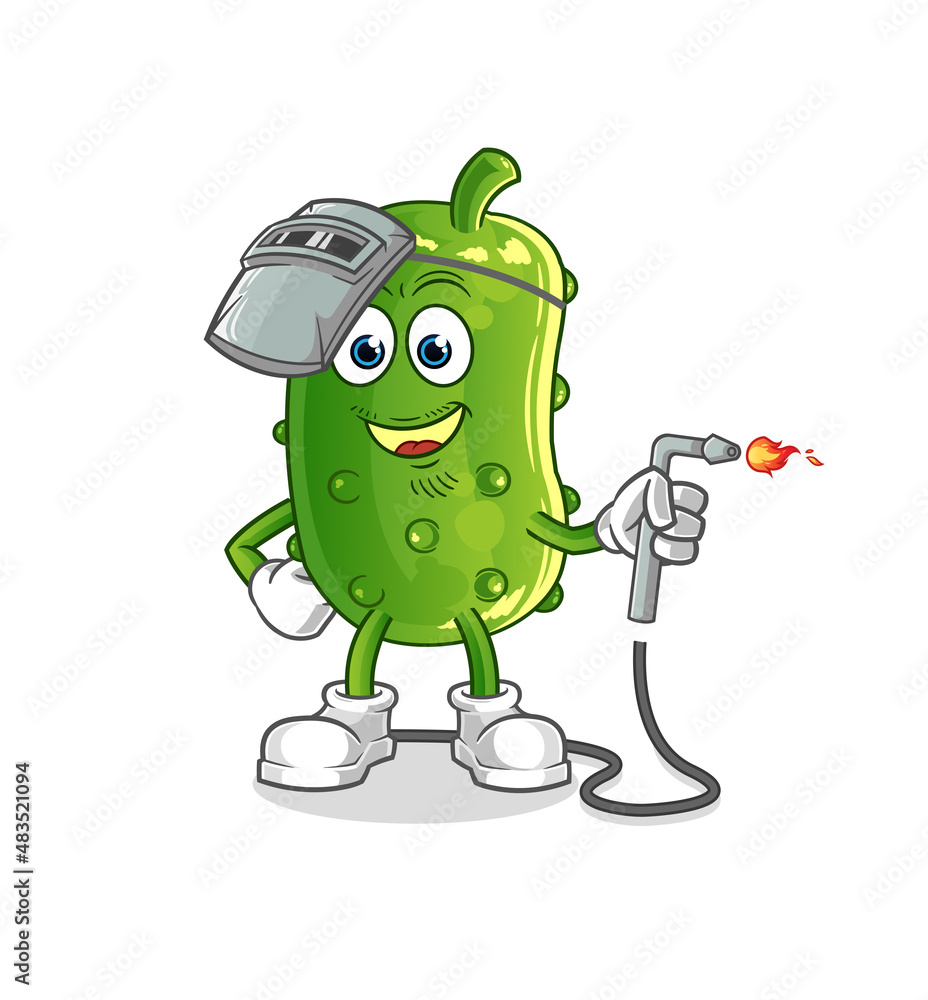 cucumber welder mascot. cartoon vector cucumber welder mascot. cartoon vector