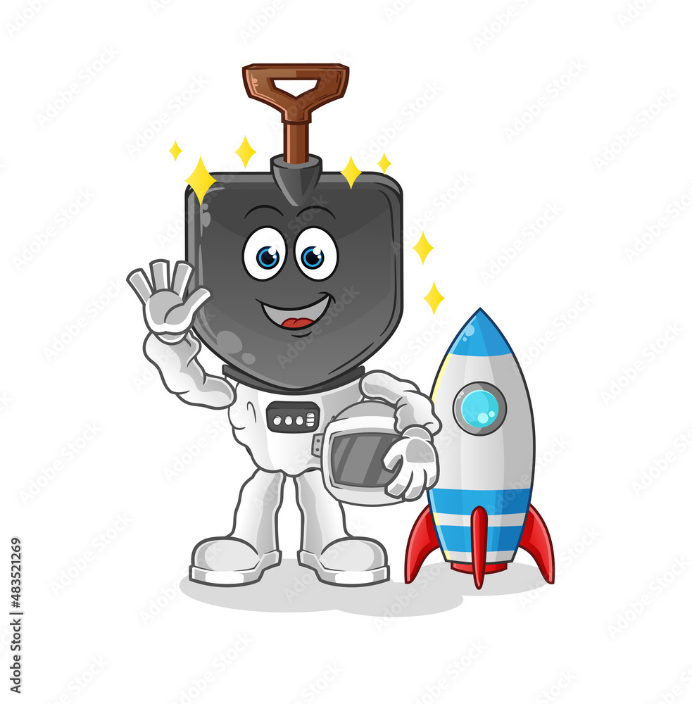 shovel head cartoon astronaut waving character. cartoon vector shovel head cartoon astronaut waving character. cartoon vector