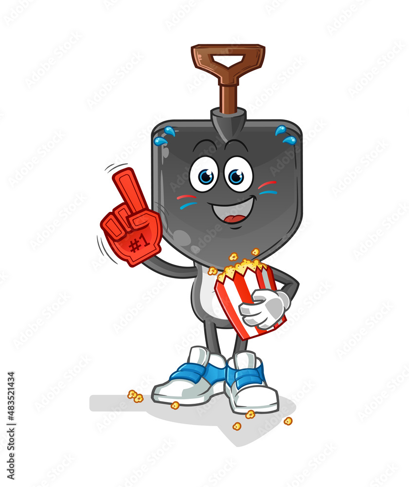 shovel head cartoon fan with popcorn illustration. character vector shovel head cartoon fan with popcorn illustration. character vector