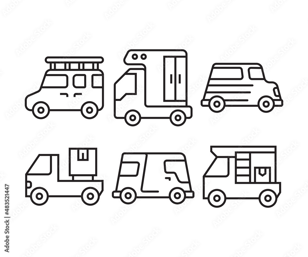 car, vehicle and transportation icons line vector illustration