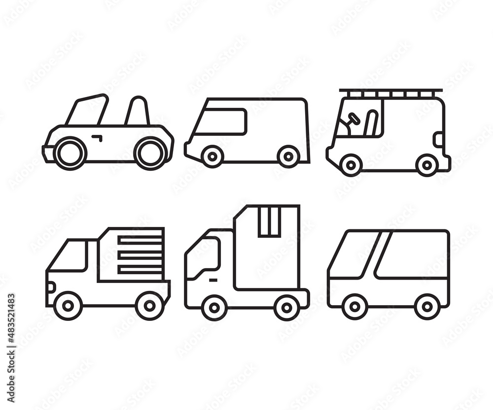 car, vehicle and transportation icons line vector illustration