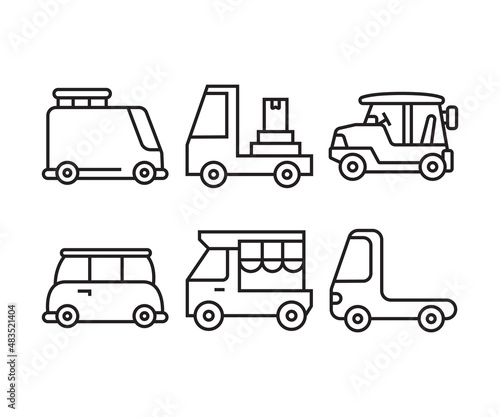 car, vehicle and transportation icons line vector illustration