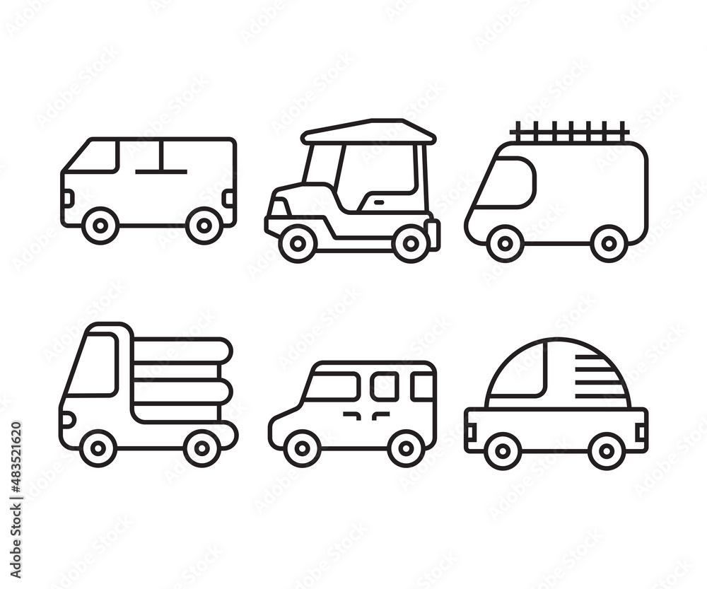 van, lorry truck and car line icons set vector illustration van, lorry truck and car line icons set vector illustration