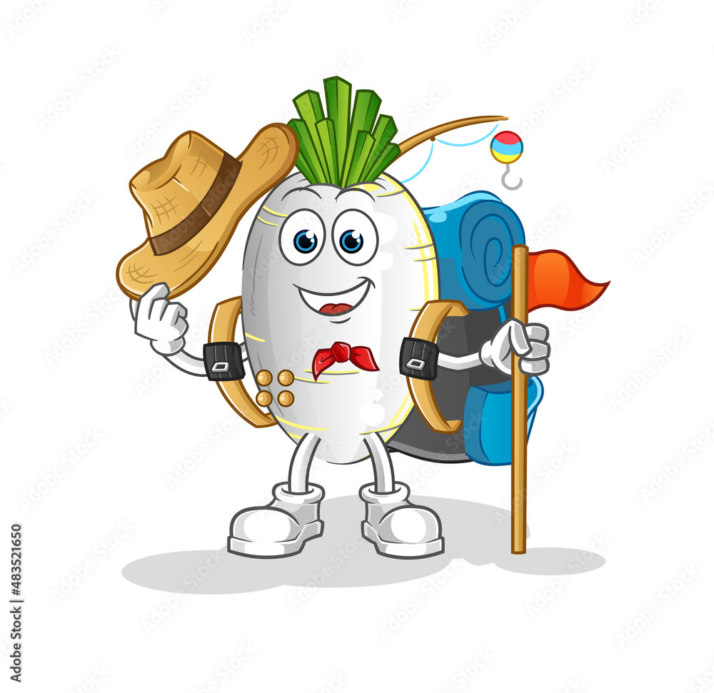 Obraz premium white radish scout vector. cartoon character