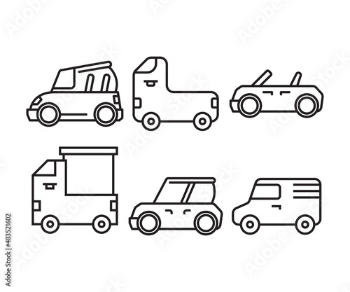 van, lorry truck and car line icons set vector illustration