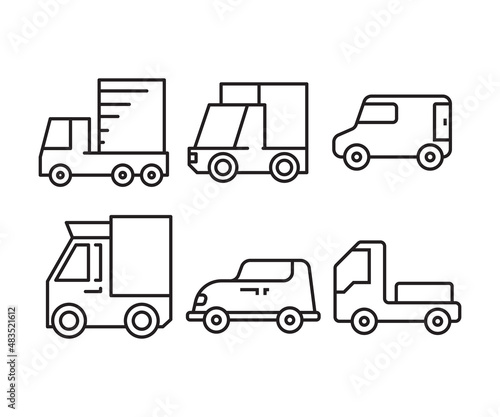 van, lorry truck and car line icons set vector illustration