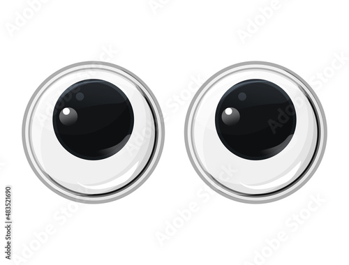  Funny plastic toy eyes look up. Safe toys. Rolled his eye. Vector cartoon illustration on a isolated white background