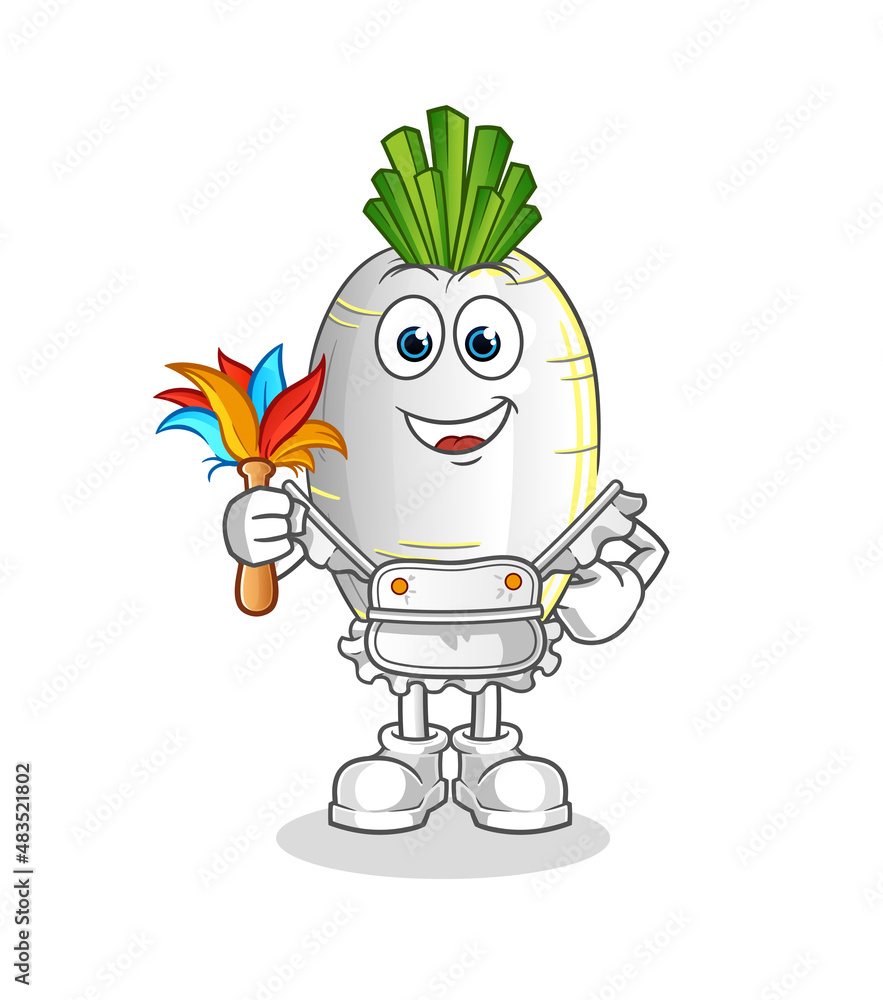 Obraz premium white radish maid mascot. cartoon vector