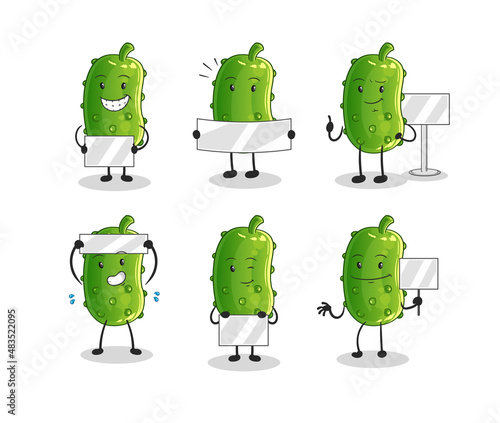 cucumber holding board group character. mascot vector