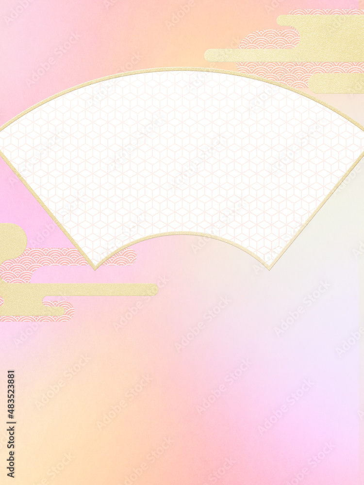 Pastel colored oriental background material with fan