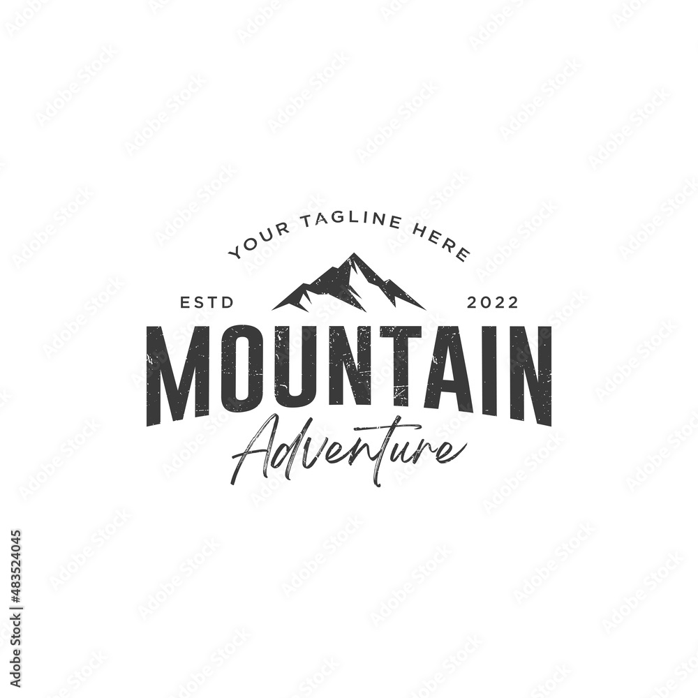 Badge Mountain vintage logo design inspiration, Mountain illustration, outdoor adventure . Vector graphic print for t shirt. - Vector
