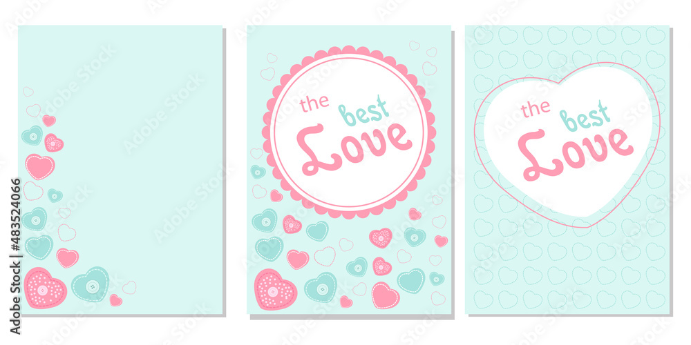 A set of Valentine's Day cards. Hearts on a delicate blue and pink background. Vector illustration EPS8