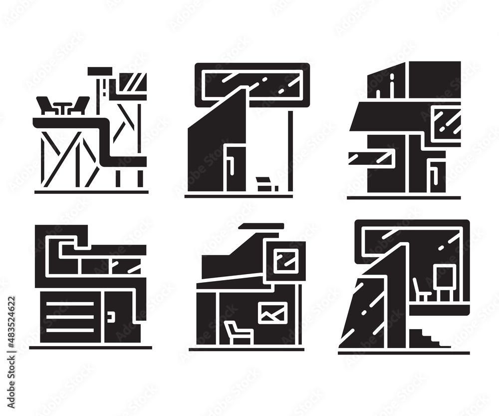 modern building, house, office and condo icons vector set modern building, house, office and condo icons vector set