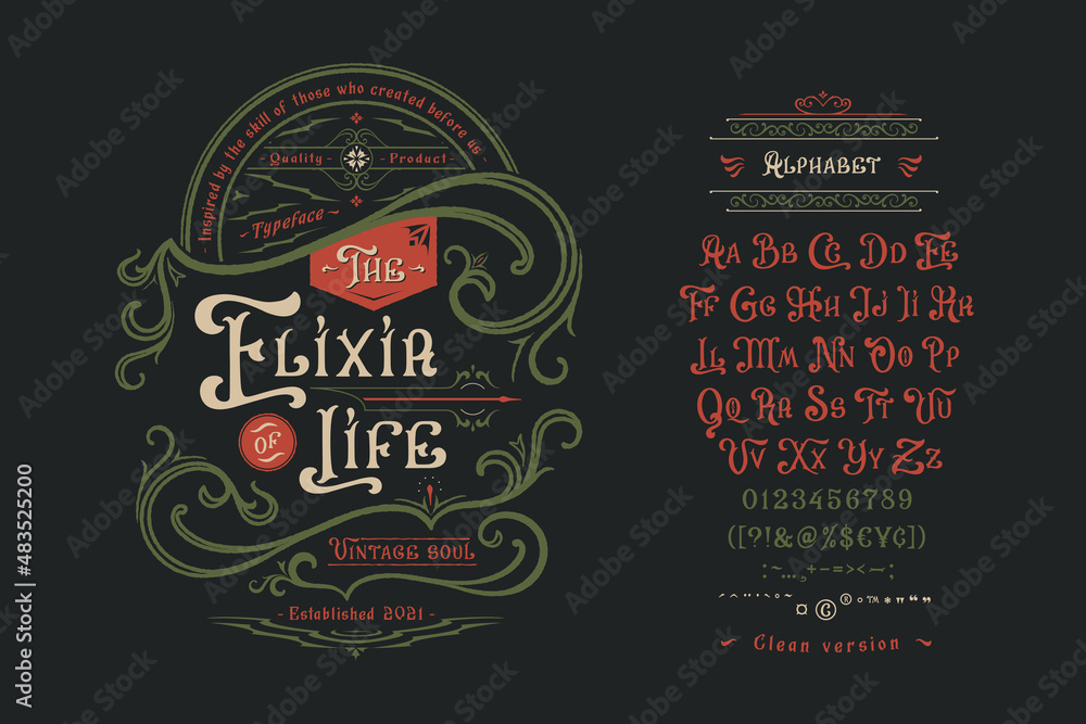 Graphic display font The Elixir of Life - obrazy, fototapety, plakaty 