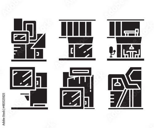 modern building and house, modern architecture design icons set