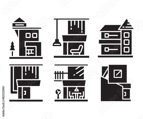 modern building and house, modern architecture design icons set