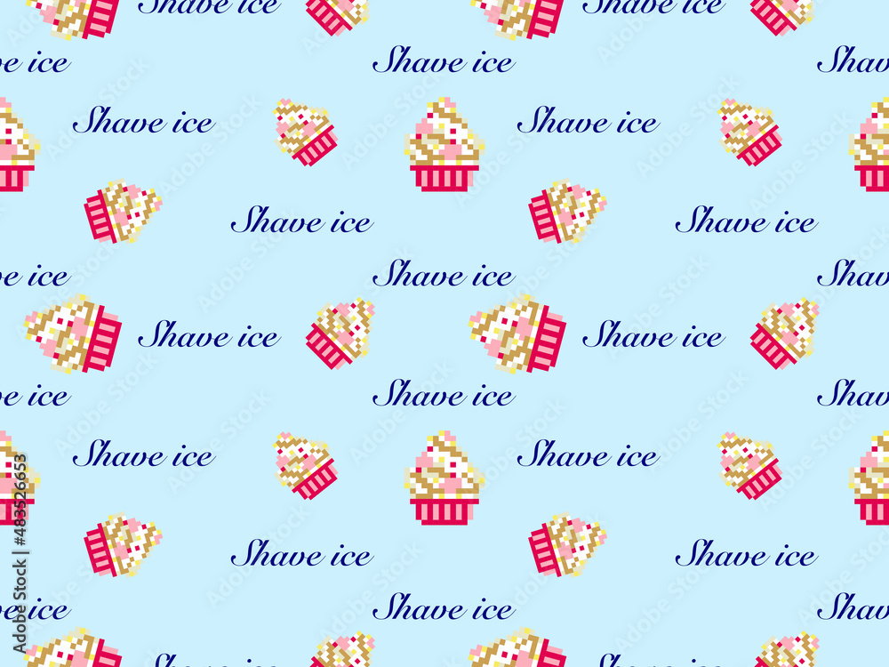 Fototapeta premium Cake cartoon character seamless pattern on blue background.Pixel style