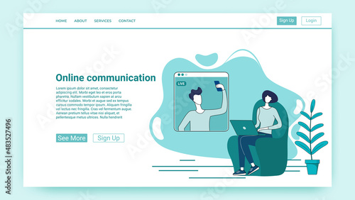 Online communication.The concept of communication, conducting business negotiations and medical consultations.People communicate with each other using an Internet connection.An illustration in the sty