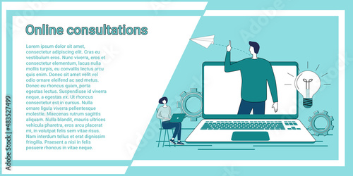 Online consultations.Medical, business consultations via video transmission.An illustration in the style of a green landing page.