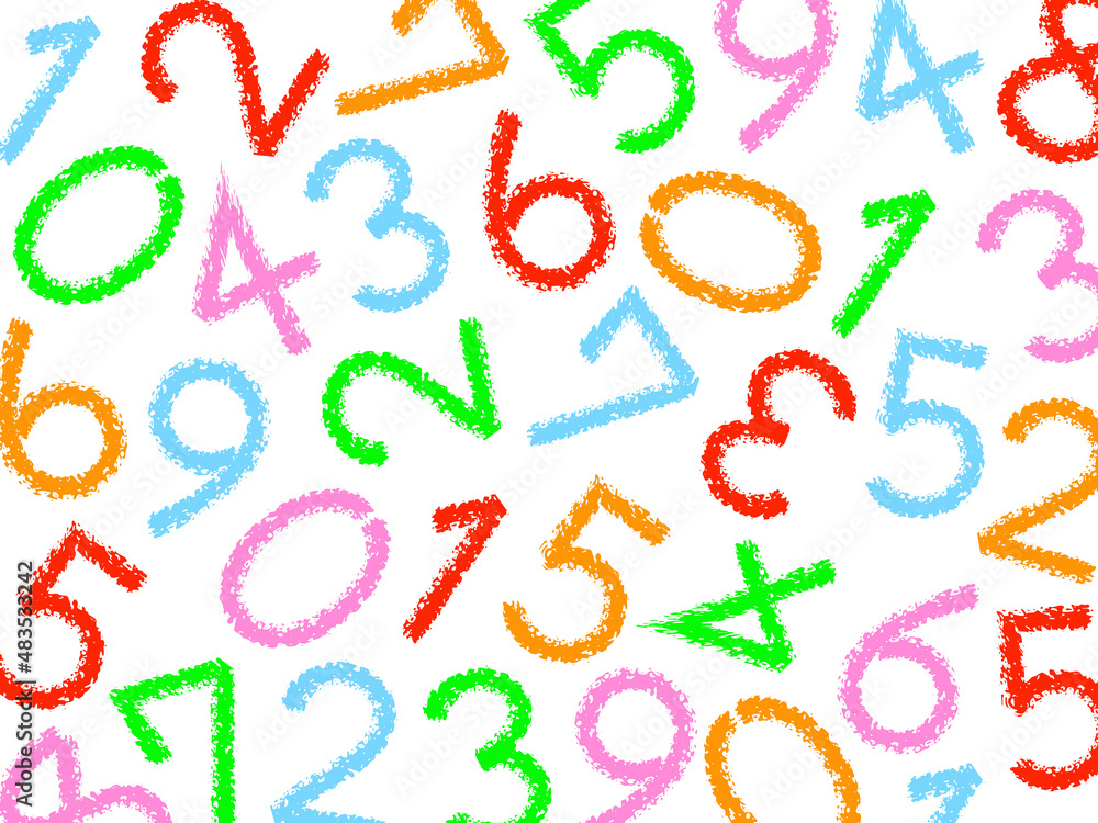 クレヨン手書き数字ランダム背景:カラフル クレヨン手書き数字ランダム背景:カラフル