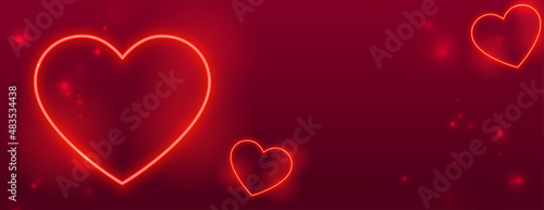 Fotografie, Obraz neon red hearts valentines day romantic banner design