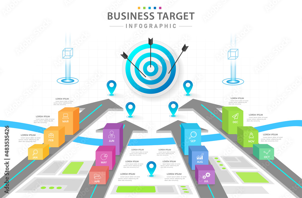 Target Next Month Infographic Modern 12 Months Target diagram with year quarters. Stock ...