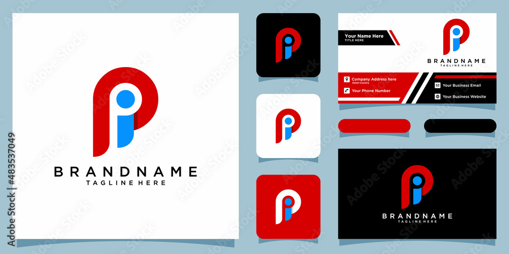 Initial Letter PI or IP Logo Design vector Template with business card design - obrazy, fototapety, plakaty 
