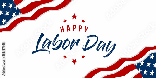 Labor Day greeting card with brush stroke background in United States national flag. Vector Illustration